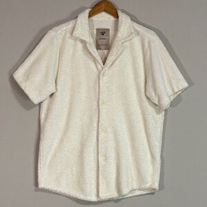 OAS Terry Cloth Button Up Shirt Cream Size L Resort Swim Cover
